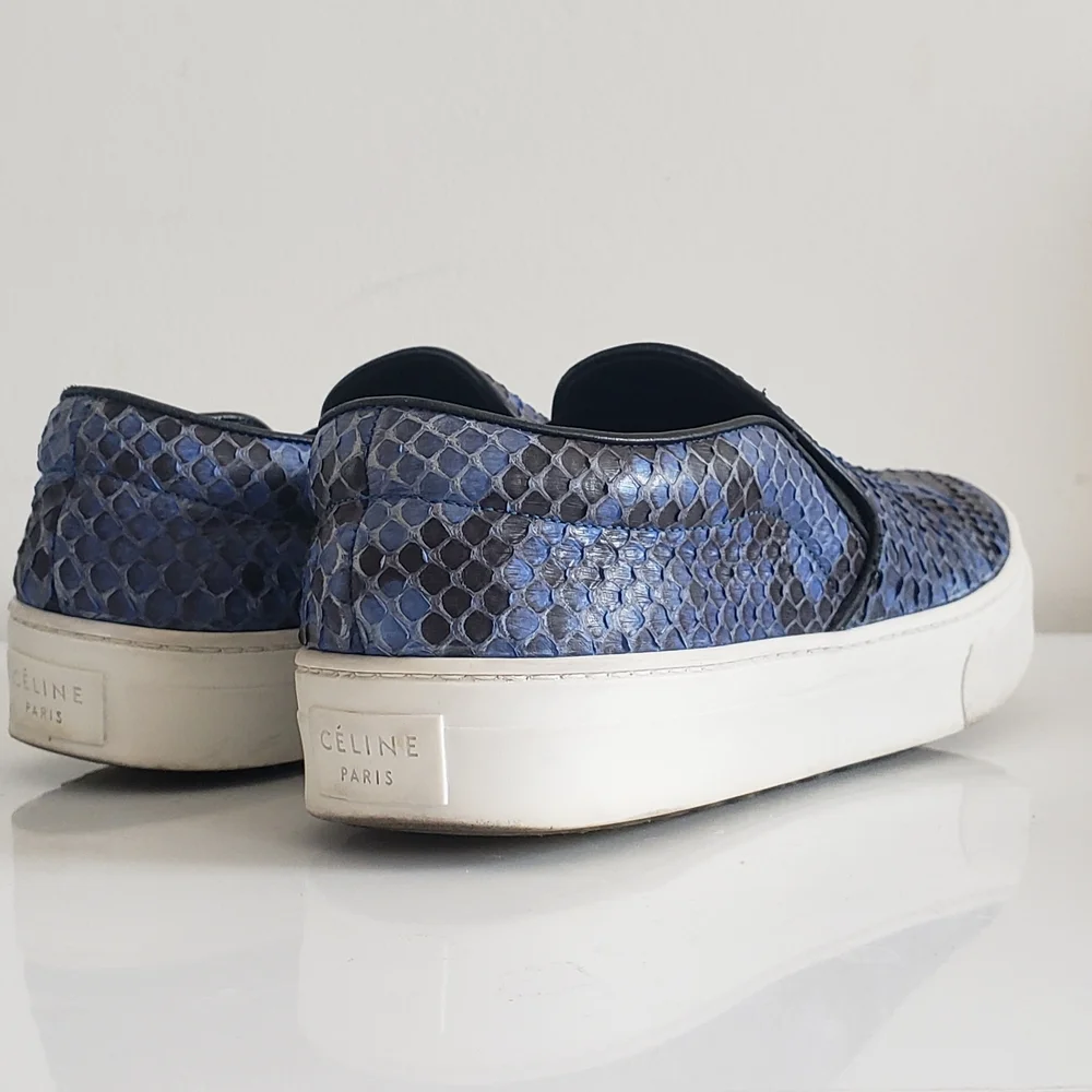 Celine Blue Snakeskin Slip-on Sneakers - Phoebe Philo Era Classics - Rare - Picture 1 of 5